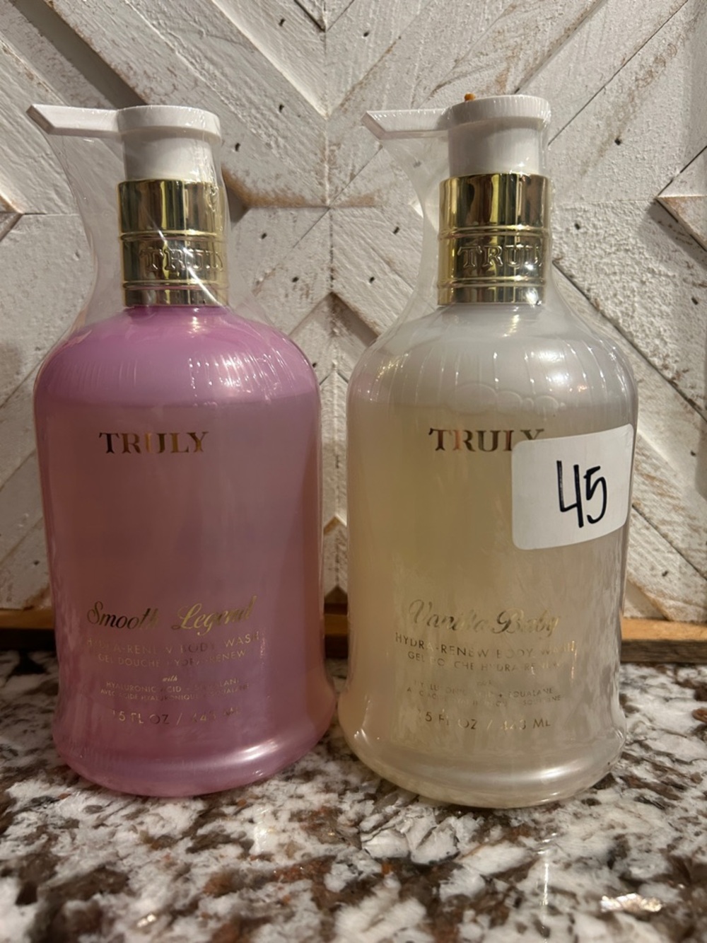 New! TRULY hydra renew body washes, Smooth Legend and Vanilla Baby. Each 15 oz